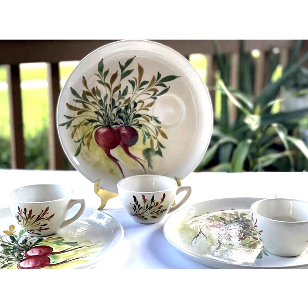 Mancioli for Lachman & CO 3 Snack Plates With Cups Hand painted Vintage Italy